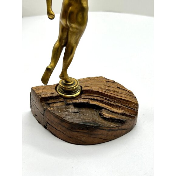 Brass Bronze Cast Metal Art Deco 8" Nude Statue Figurine Lady on Wood Base Vtg - Picture 12 of 15